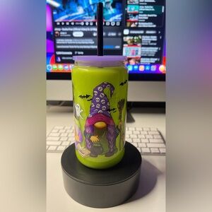 Green & Purple Halloween Theme Tumbler With Straw.